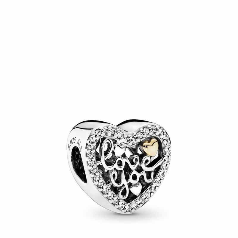 Pandora Love Script Charm Ireland - Two Tone/Cubic Zirconia - 642951IXA